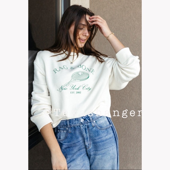 NWT Rag and Bone RB Raquet Sweatshirt M Medium Ivory - Picture 2 of 14